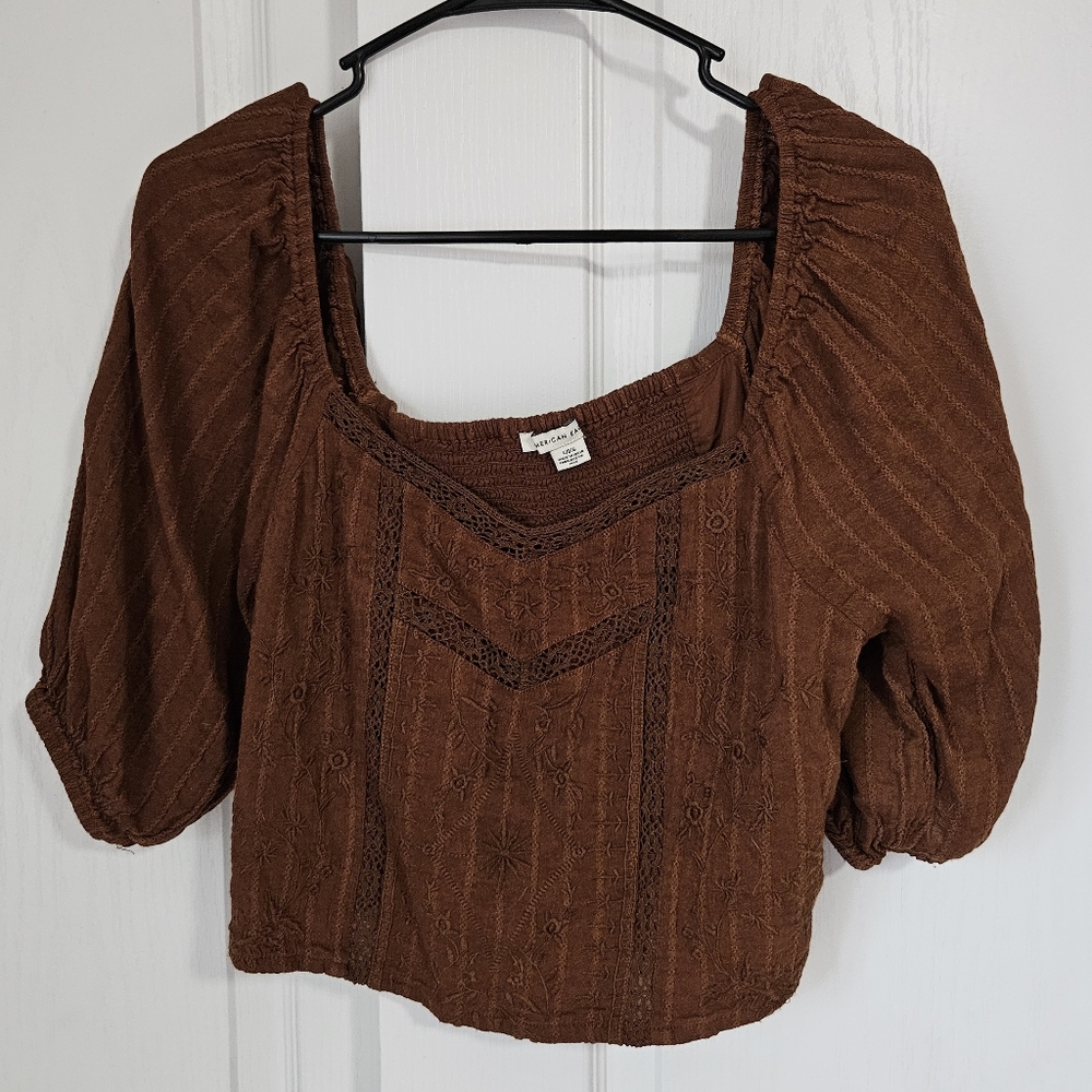 American Eagle Outfitters Brown Lace Blouse
